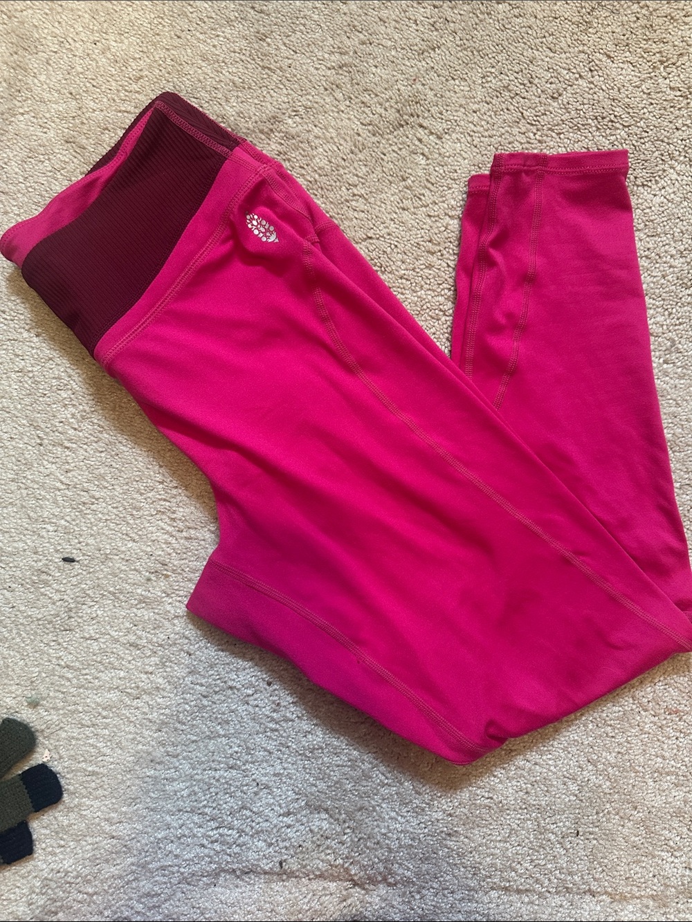 FP Movement by Free People Hot Pink Leggings with Dark Magenta Waistband